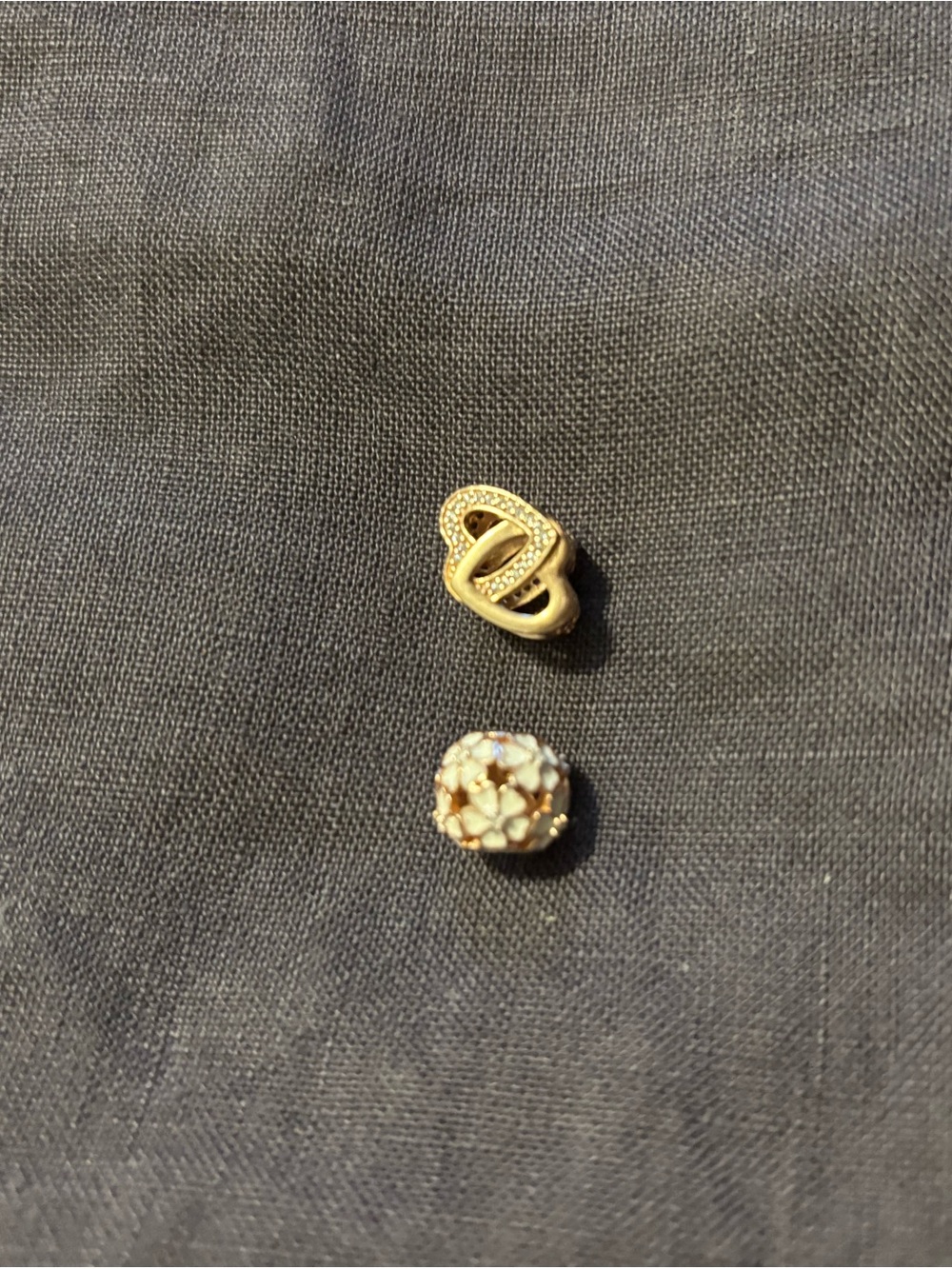 Pandora Rose Gold Heart Charm and Cream Floral Round Charm
